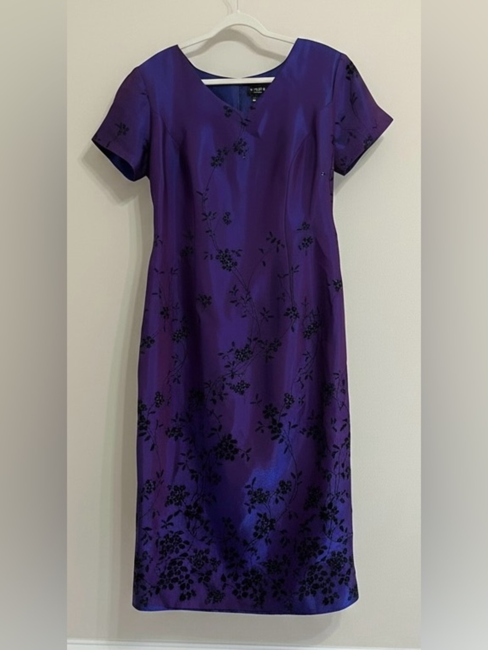 Virgo Womens Purple Floral Midi Dress Fits M/L Short Sleeve Vintage Vibe